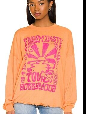 SHOW ME YOUR MUMU James Orange Pink Sunray Oversized Beachy Semi-Sheer Top SZ M